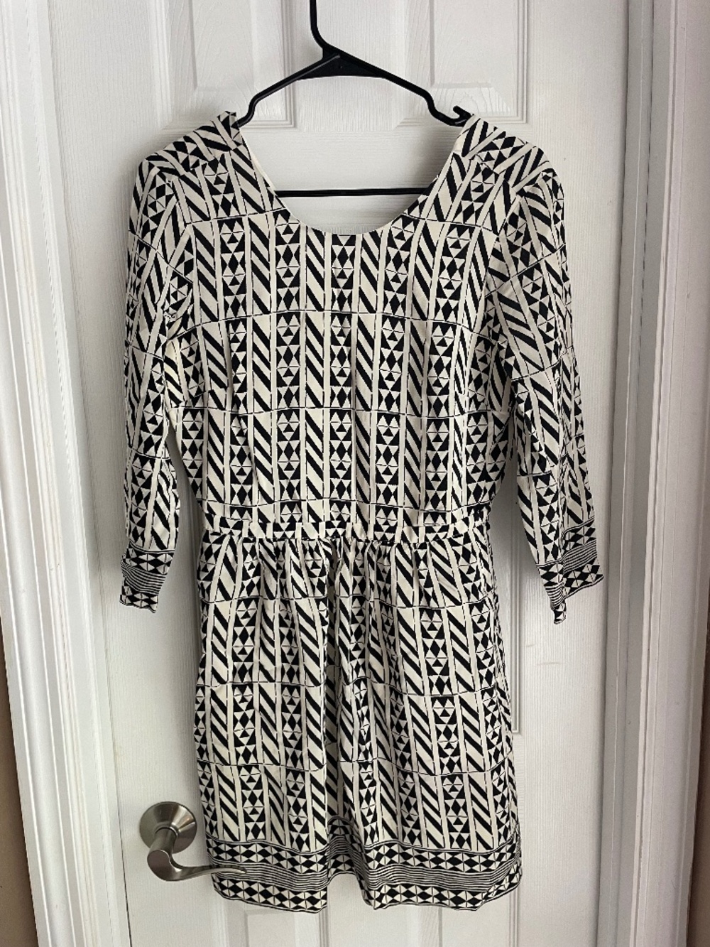 Madewell Black & White Geometric Print Long Sleeve Mini Dress - Size 0